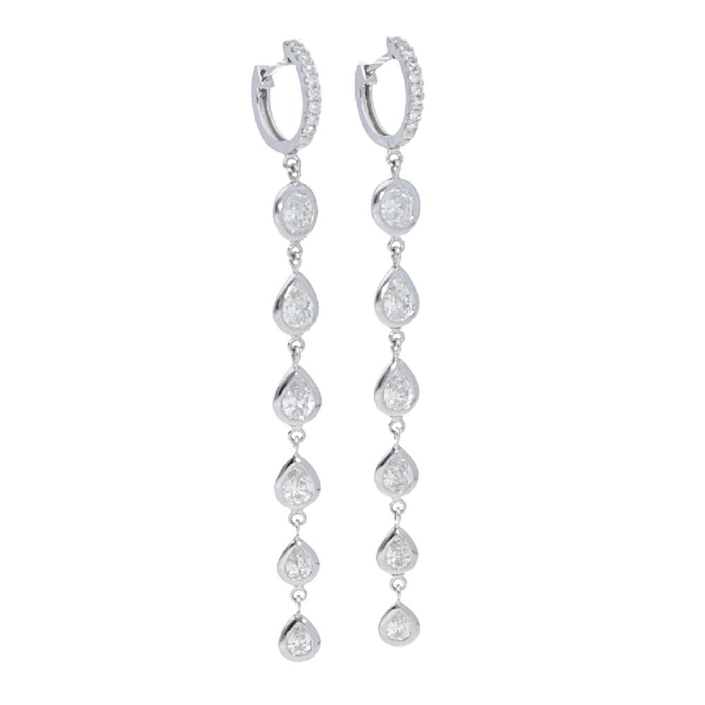 Diamond Pave Huggie with Alternating Bezel Pear and Oval Diamond Drop Earrings