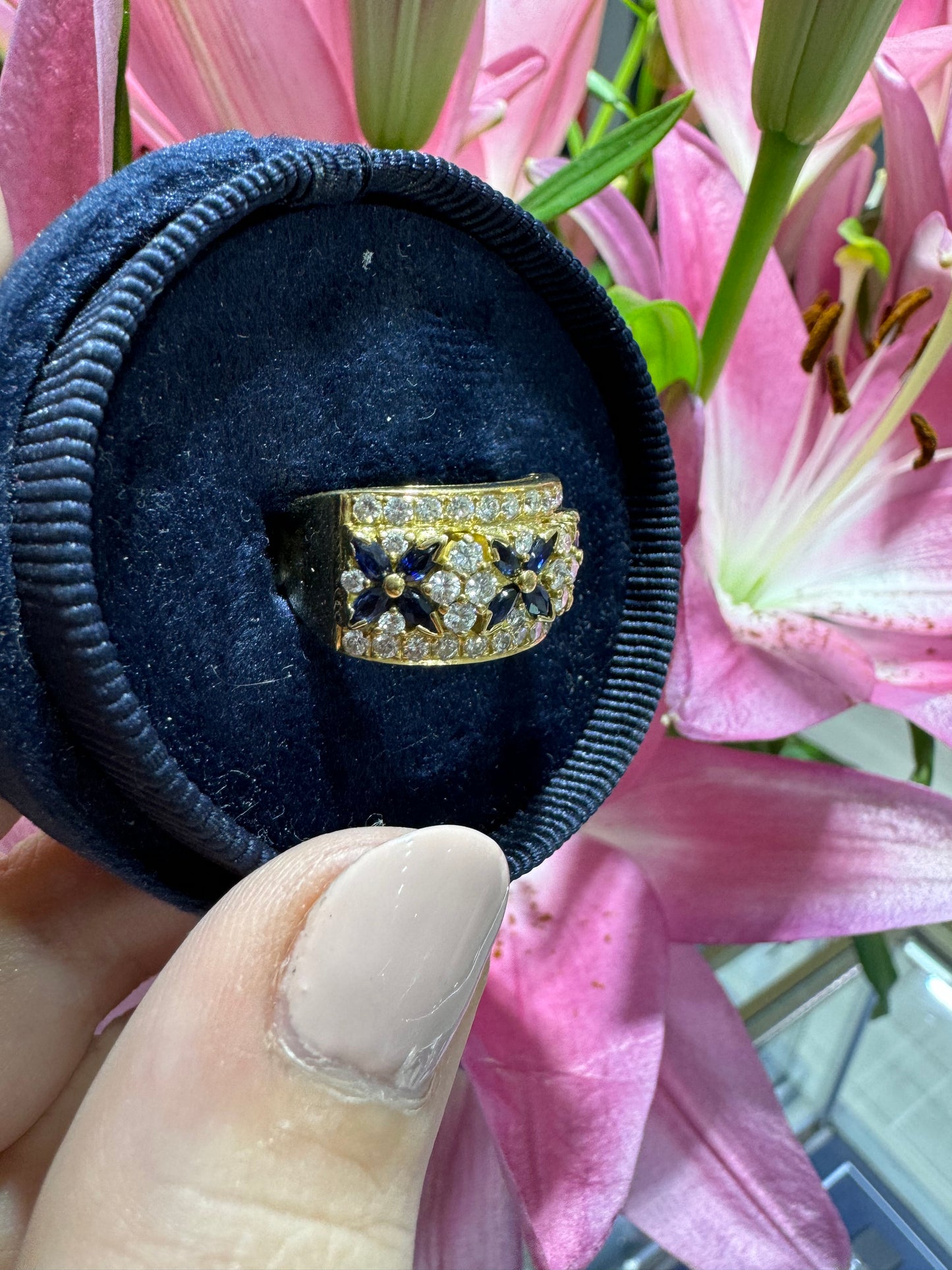 Sapphire Diamond Dome Ring