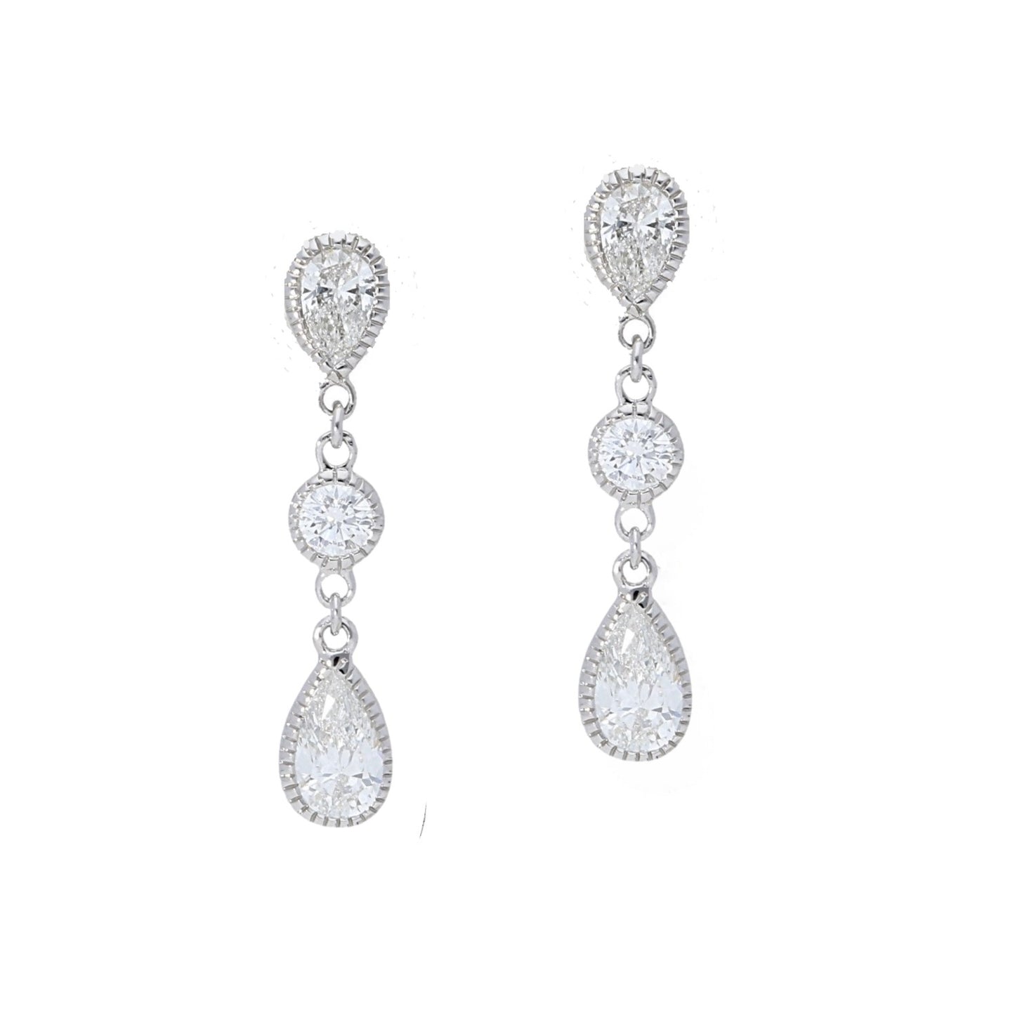 Bezel Set Pear Shape Diamond Drop Earrings