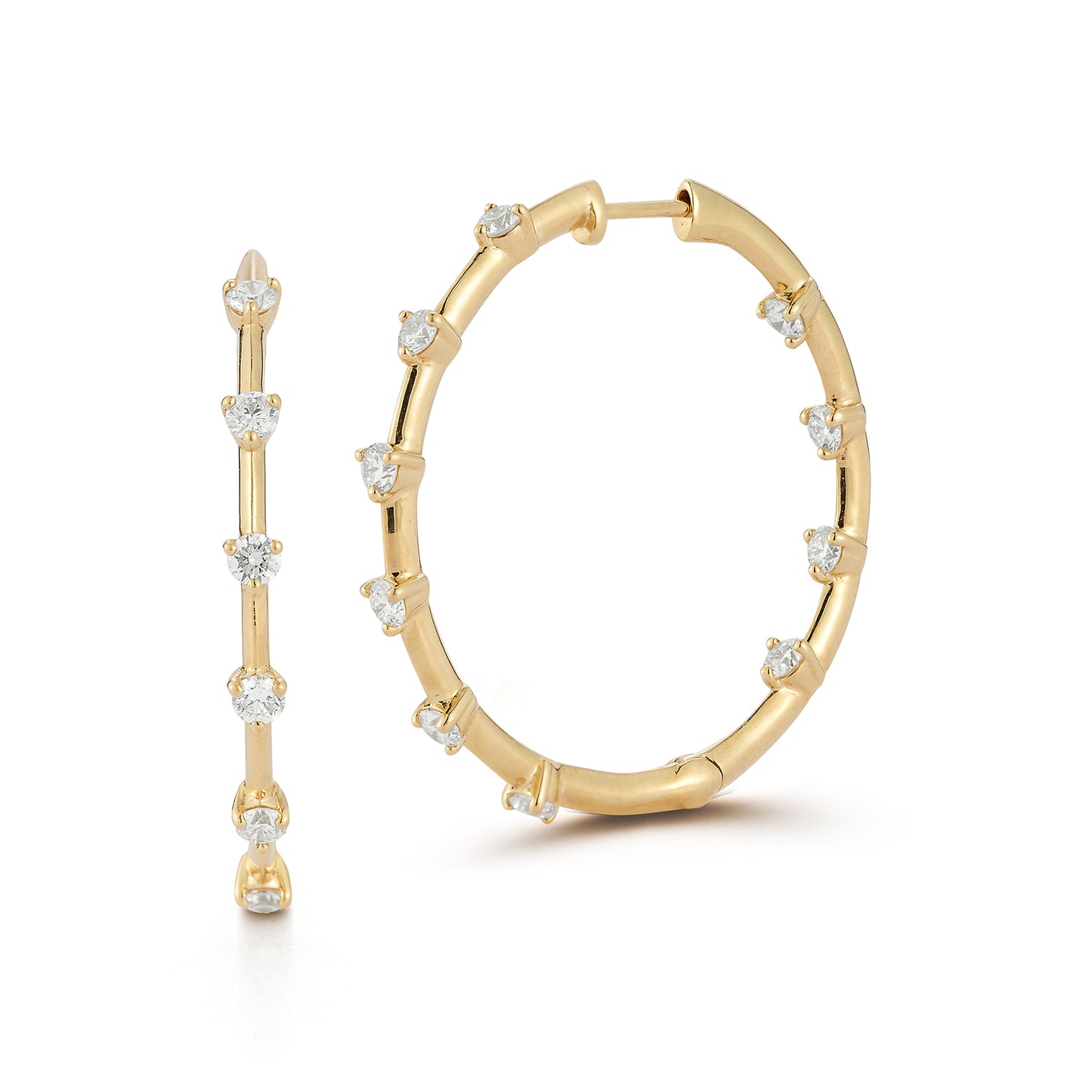 1 inch Inside and Outside Raised Diamond Hoop Earrings