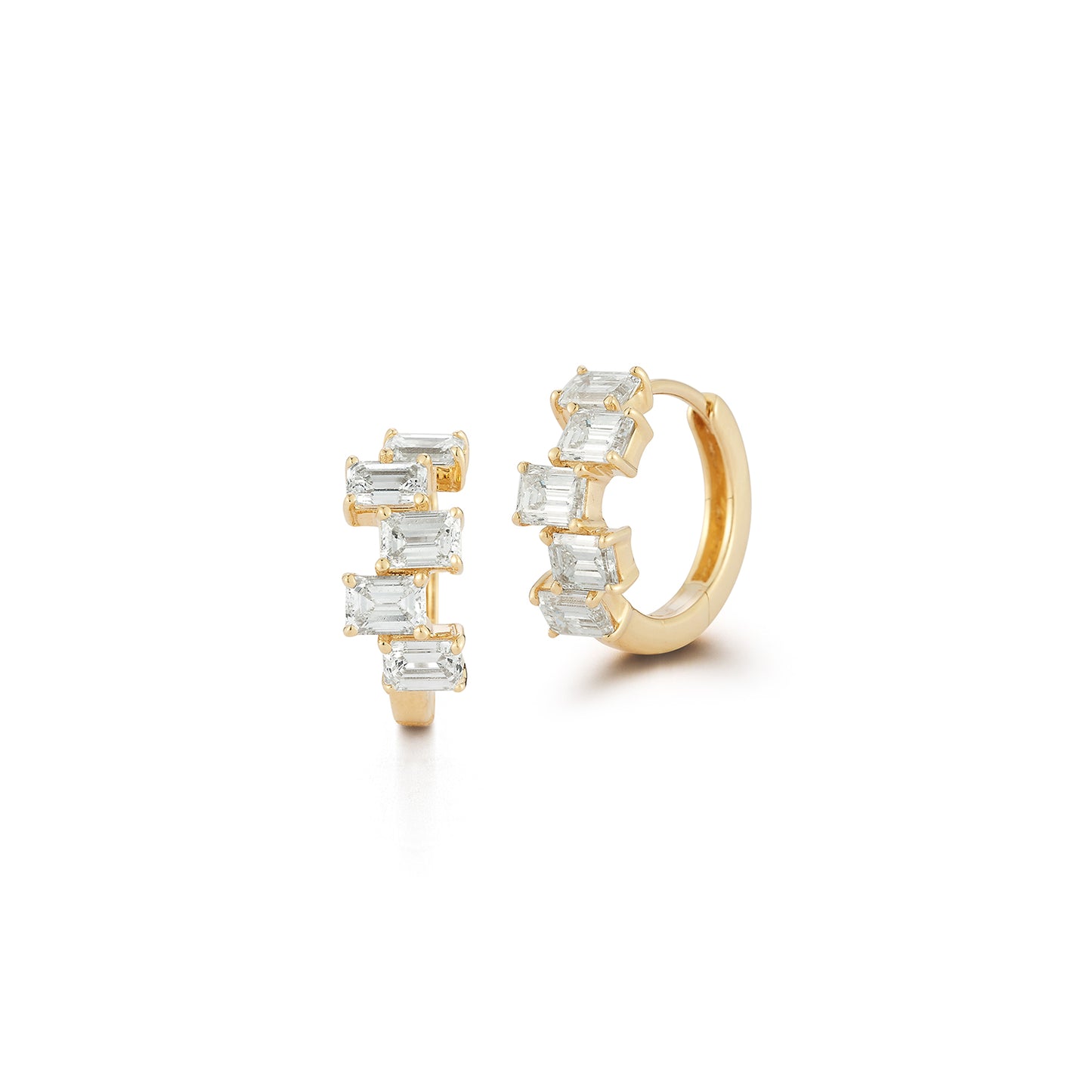Scattered Emerald Diamond Huggie Earrings