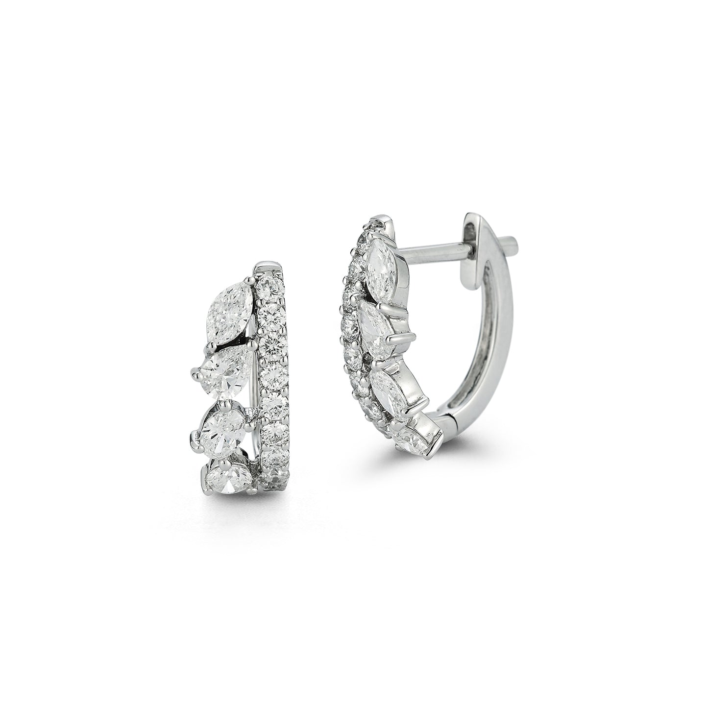 Multi Shape Diamond Row and Pave Diamond Row Huggie Earrings