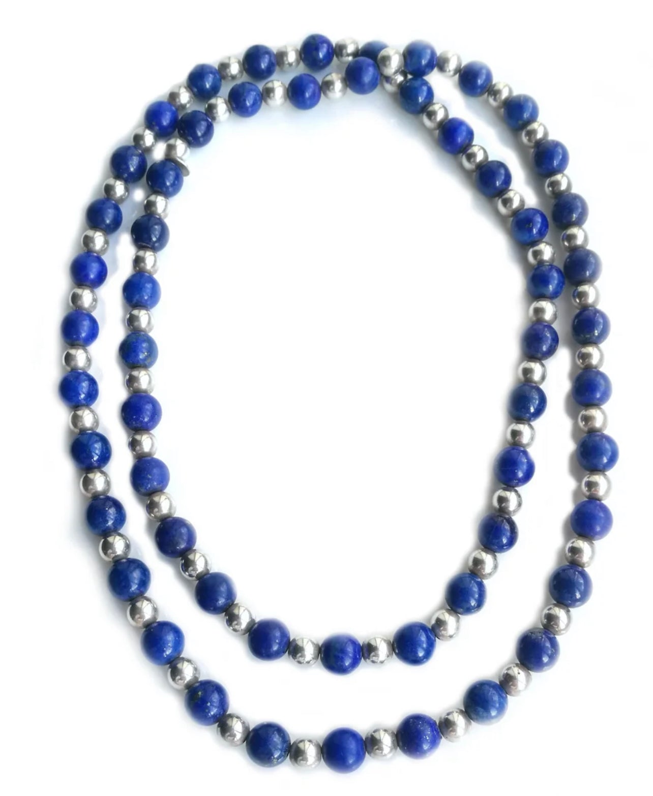 Tiffany & Co Sterling Silver Lapis Lazuli Bead Sautoir Necklace 30 in