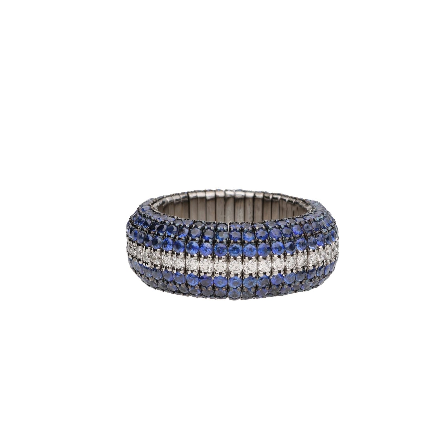 Medium Diamond and Blue Sapphires Double Row Stretch Ring