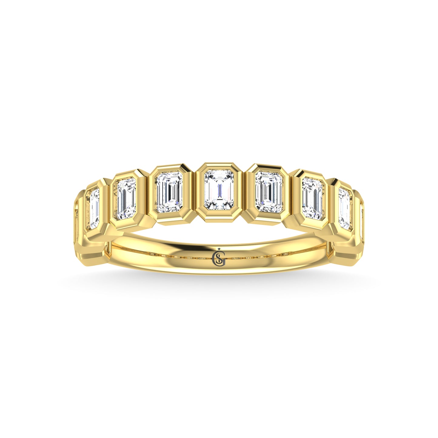 14K Yellow Gold Diamond 7/8 Ct.Tw. Emerald Shape Half Way Bezel Band