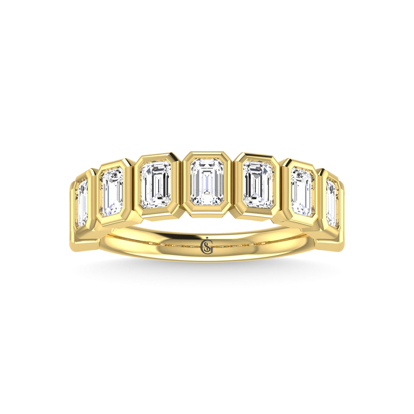 14K Yellow Gold Diamond 1 3/4 Ct.Tw. Emerald Shape Half Way Bezel Band