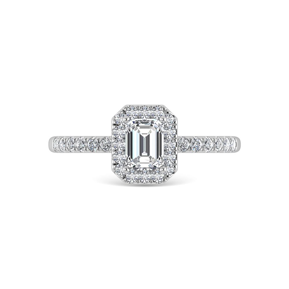 14K White Gold Lab Grown Diamond 1 1/4 Ct.Tw. Shank Emerald Shape Halo Engagement Ring