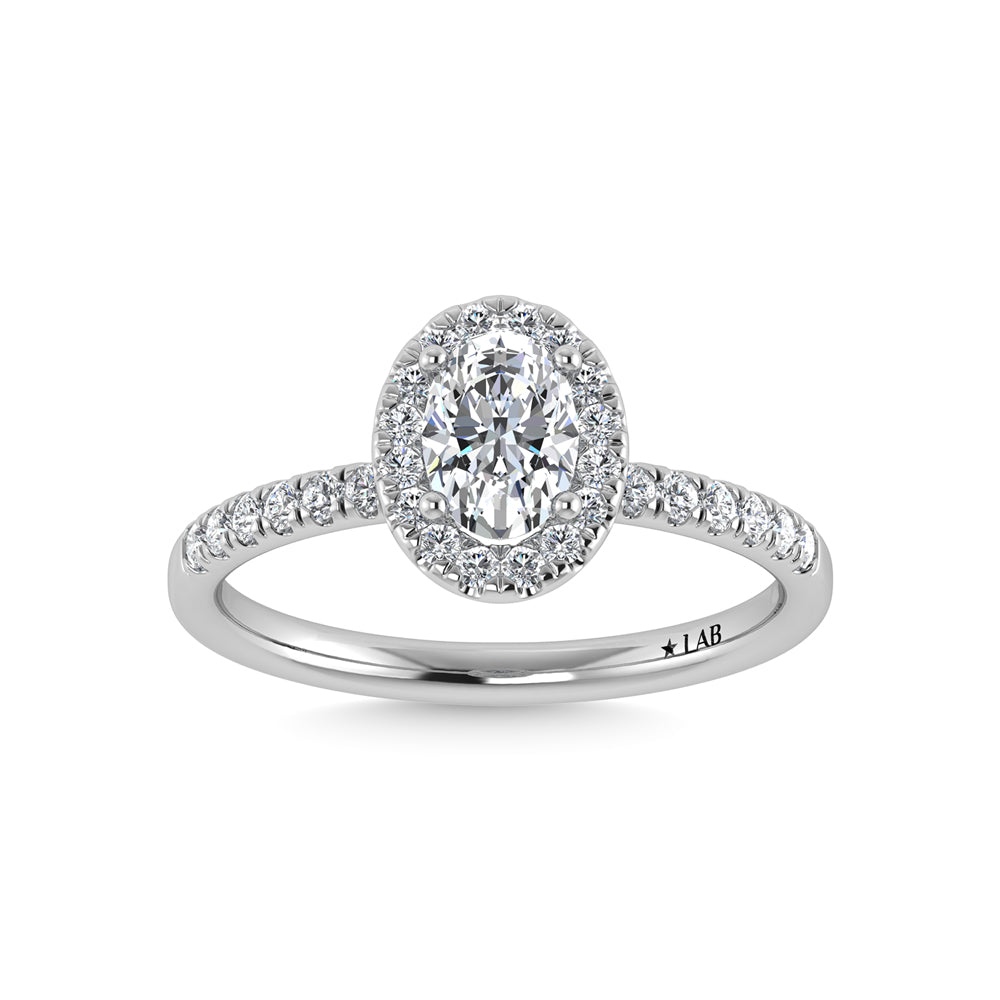 14K White Gold Lab Grown Diamond 1 3/4 Ct.Tw. Shank Oval Shape Halo Engagement Ring
