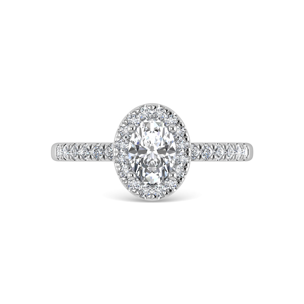 14K White Gold Lab Grown Diamond 1 3/4 Ct.Tw. Shank Oval Shape Halo Engagement Ring