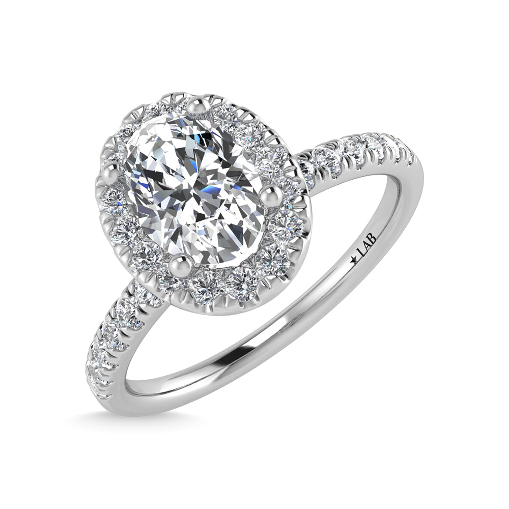 14K White Gold Lab Grown Diamond 1 3/4 Ct.Tw. Shank Oval Shape Halo Engagement Ring