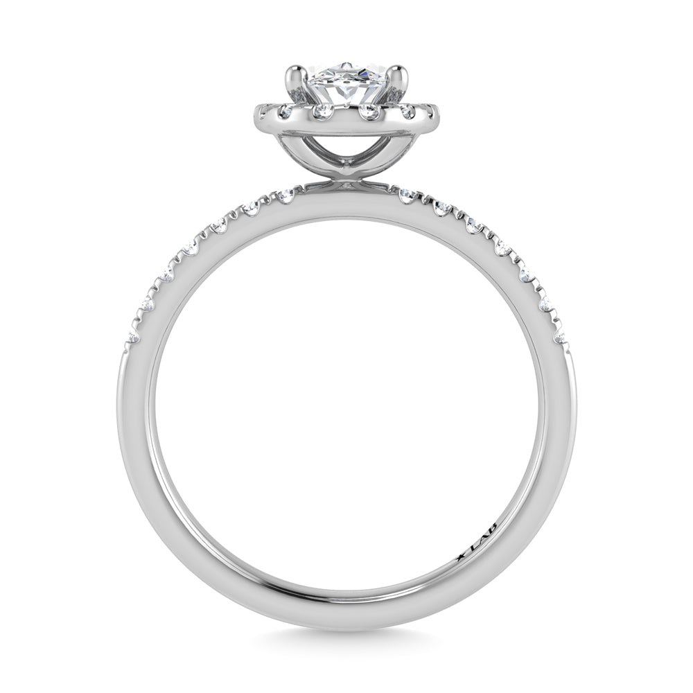 14K White Gold Lab Grown Diamond 1 3/4 Ct.Tw. Shank Oval Shape Halo Engagement Ring