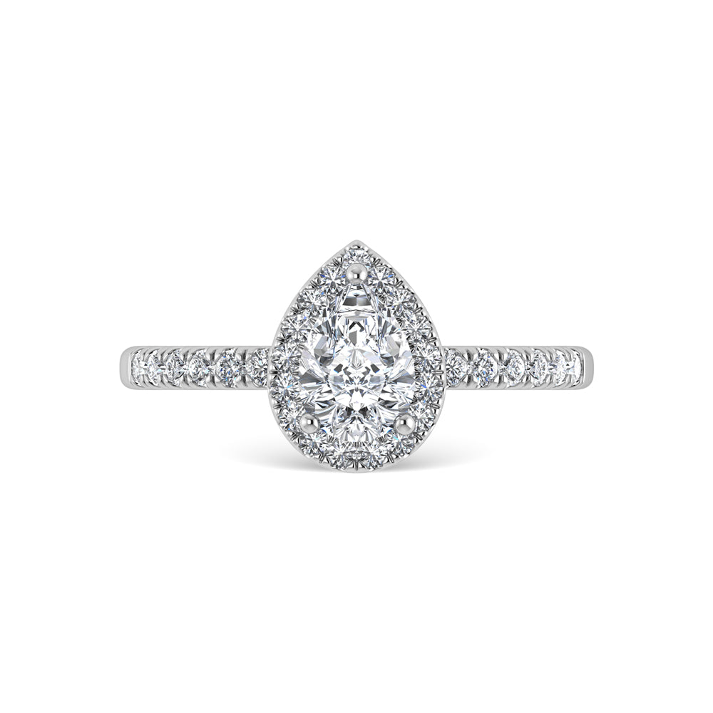 14K White Gold Lab Grown Diamond 3 1/3 Ct.Tw. Shank Pear Shape Halo Engagement Ring
