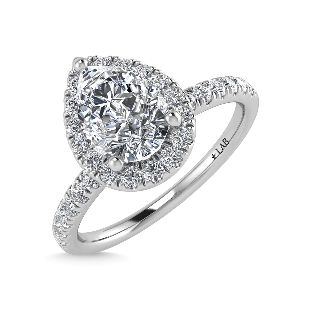 14K White Gold Lab Grown Diamond 3 1/3 Ct.Tw. Shank Pear Shape Halo Engagement Ring