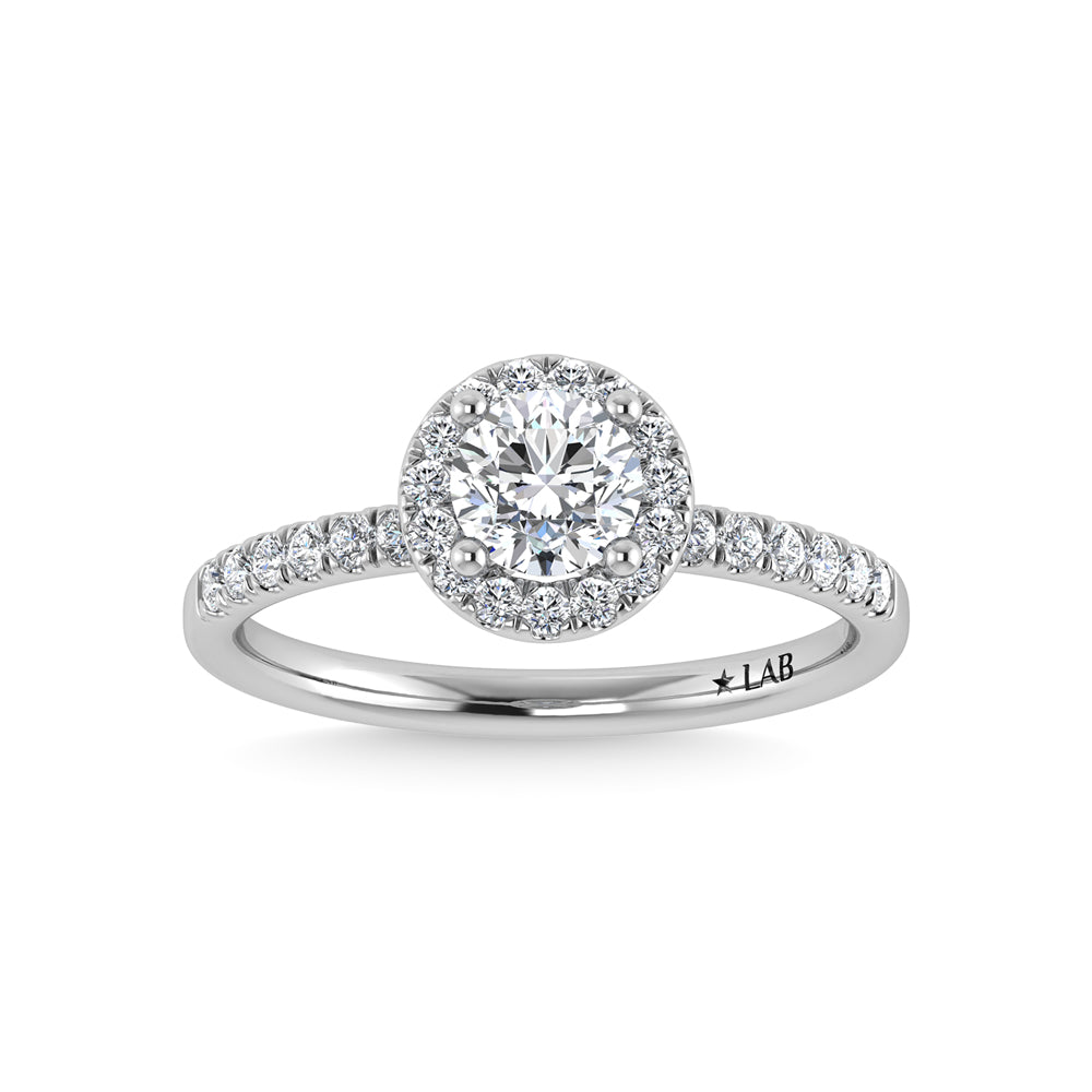 14K White Gold Lab Grown Diamond 1 3/4 Ct.Tw. Shank Round Shape Halo Engagement Ring