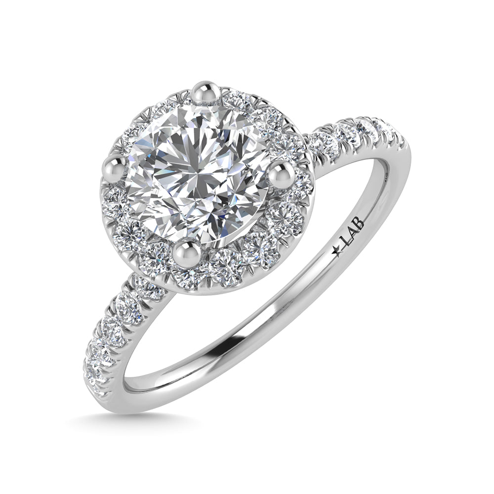 14K White Gold Lab Grown Diamond 1 3/4 Ct.Tw. Shank Round Shape Halo Engagement Ring