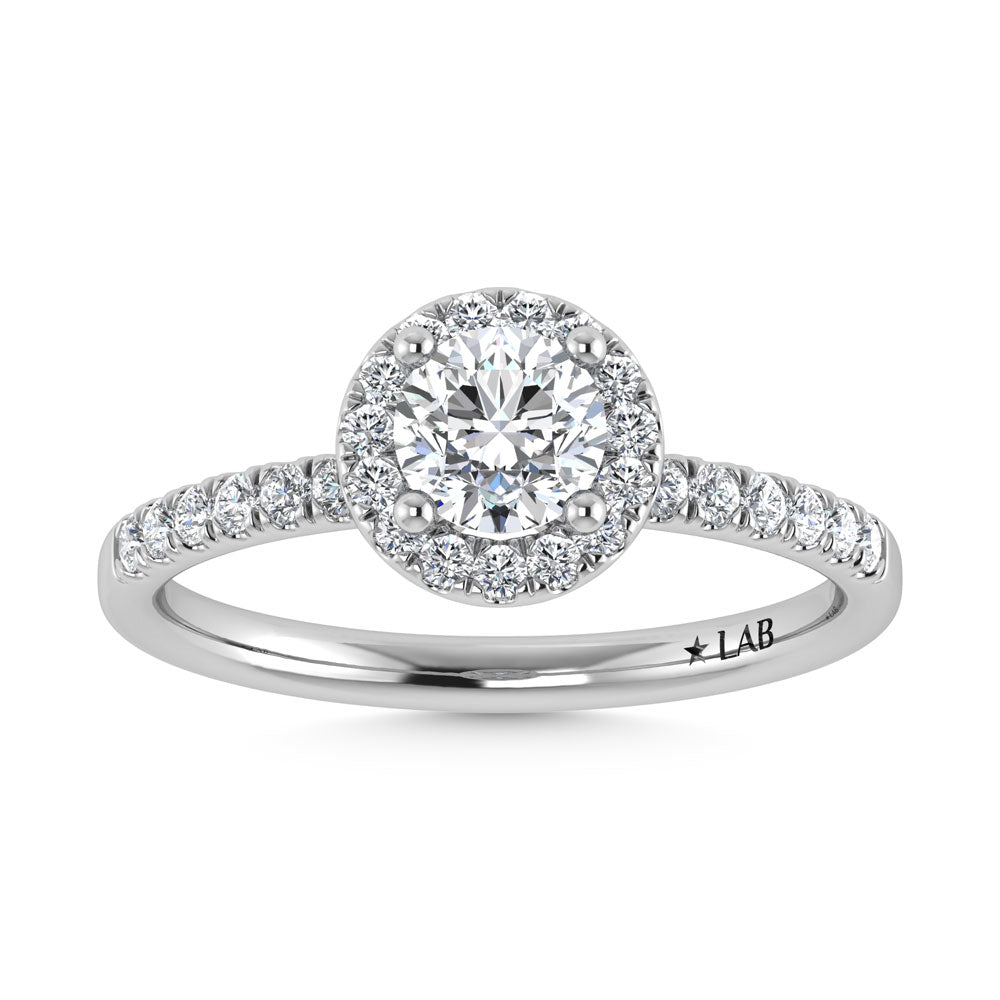 14K White Gold Lab Grown Diamond 4 1/3 Ct.Tw. Shank Round Shape Halo Engagement Ring
