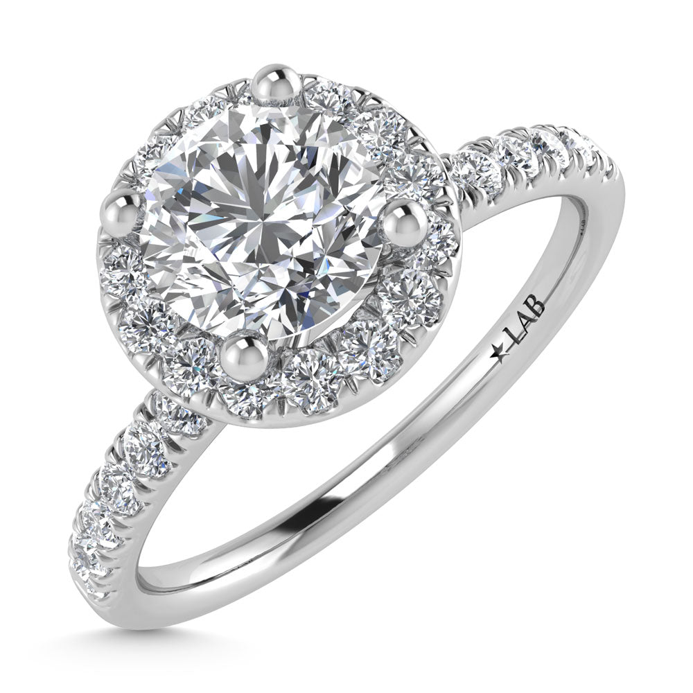 14K White Gold Lab Grown Diamond 4 1/3 Ct.Tw. Shank Round Shape Halo Engagement Ring