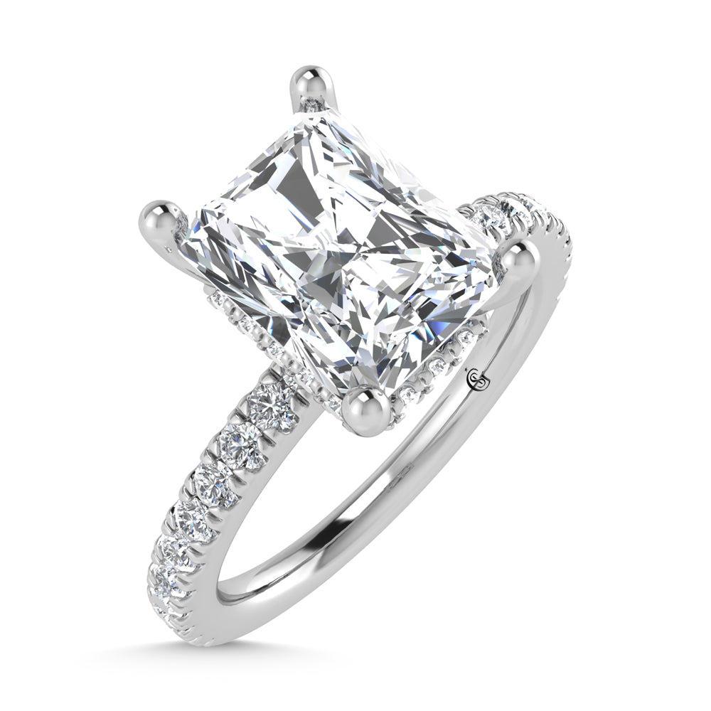 14K White Gold Lab Grown Diamond 2 3/8 Ct.Tw. Hidden Halo Engagement Ring (Center Emerald)