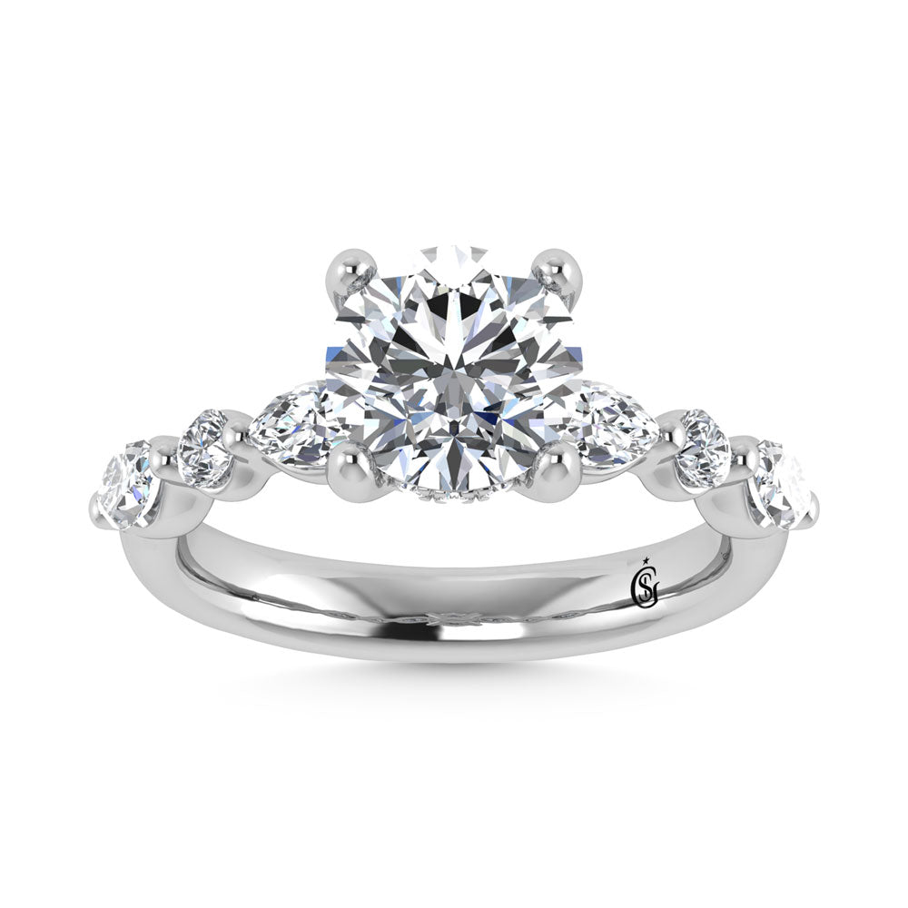 14K White Gold Lab Grown Diamond 2 5/8 Ct.Tw. Marquise and Round Shape Halo Engagement Ring (Center Round)