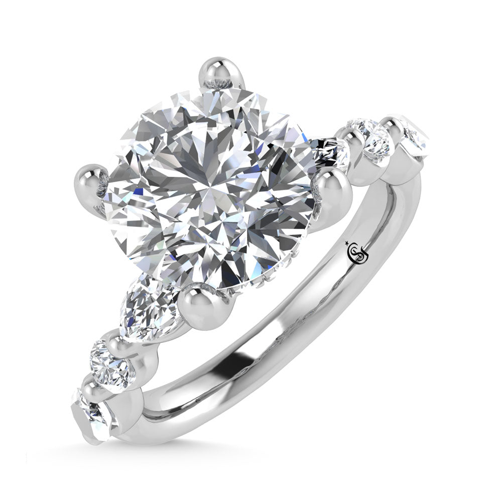 14K White Gold Lab Grown Diamond 2 5/8 Ct.Tw. Marquise and Round Shape Halo Engagement Ring (Center Round)