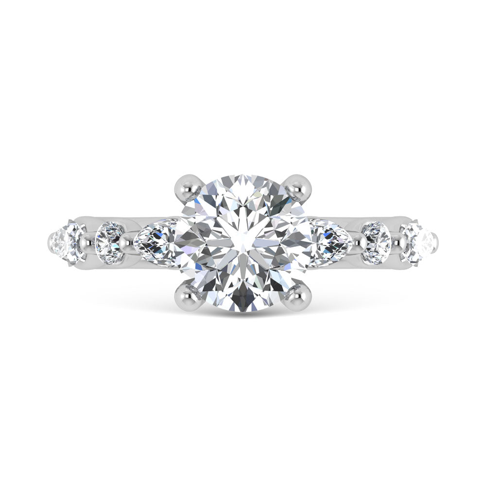 14K White Gold Lab Grown Diamond 2 5/8 Ct.Tw. Marquise and Round Shape Halo Engagement Ring (Center Round)