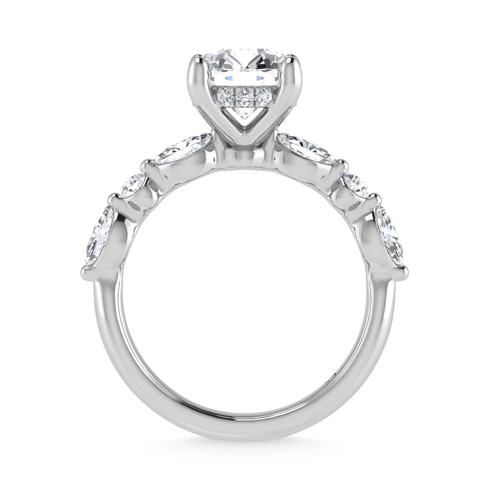 14K White Gold Lab Grown Diamond 2 5/8 Ct.Tw. Marquise and Round Shape Halo Engagement Ring (Center Round)