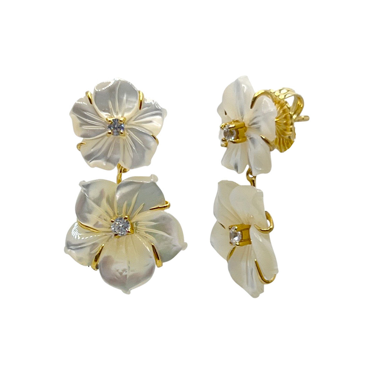 Carved Mother of Pearl Floral Earrings