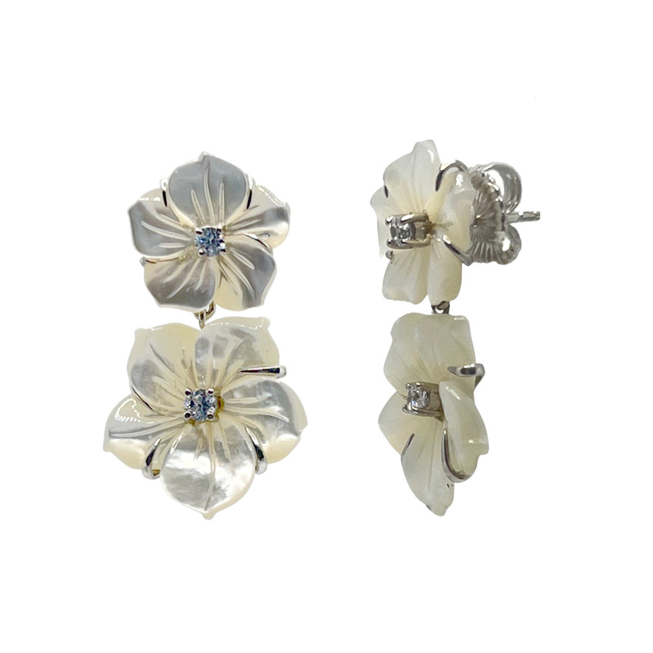 Carved Mother of Pearl Floral Earrings