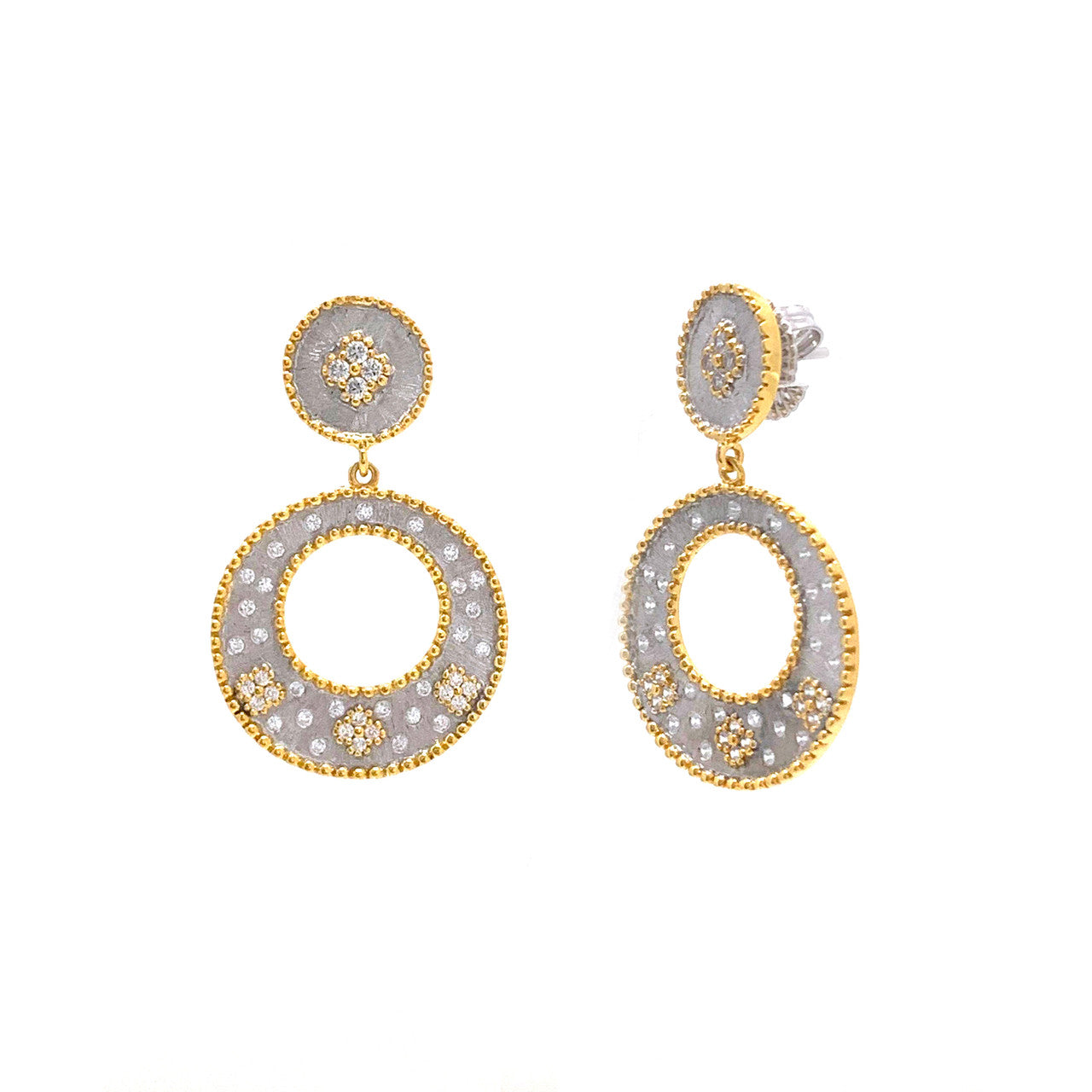 Small Clover-pattern Open Circle-shape Drop Vermeil Earrings