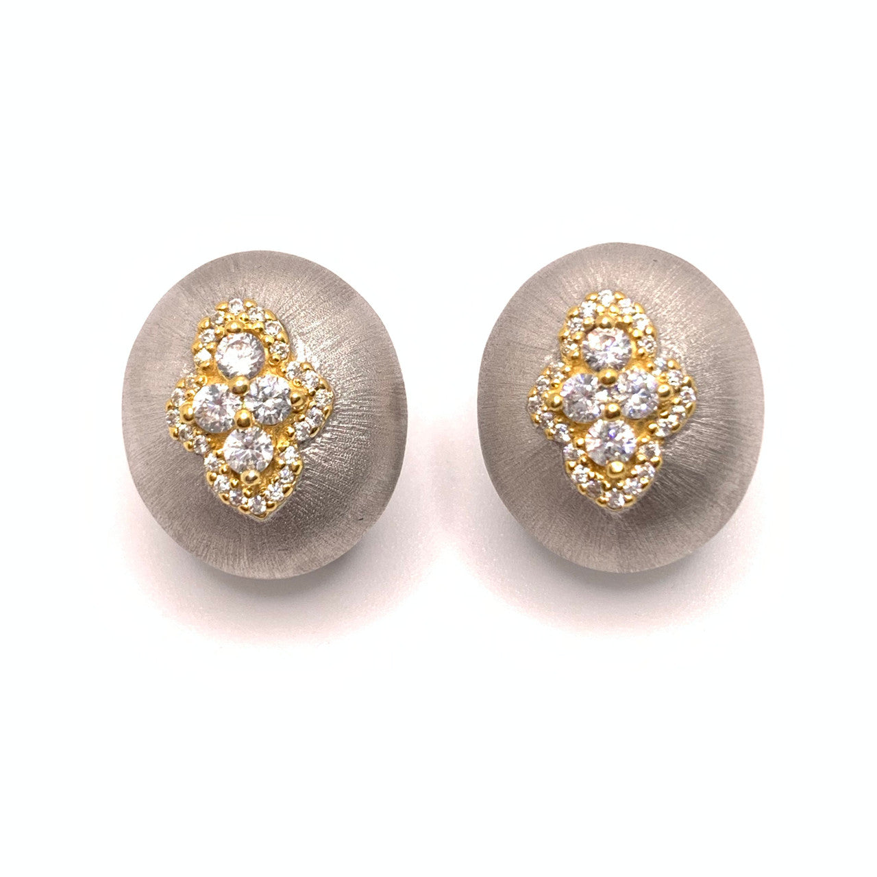 Flower Pattern Oval Button Vermeil Earrings