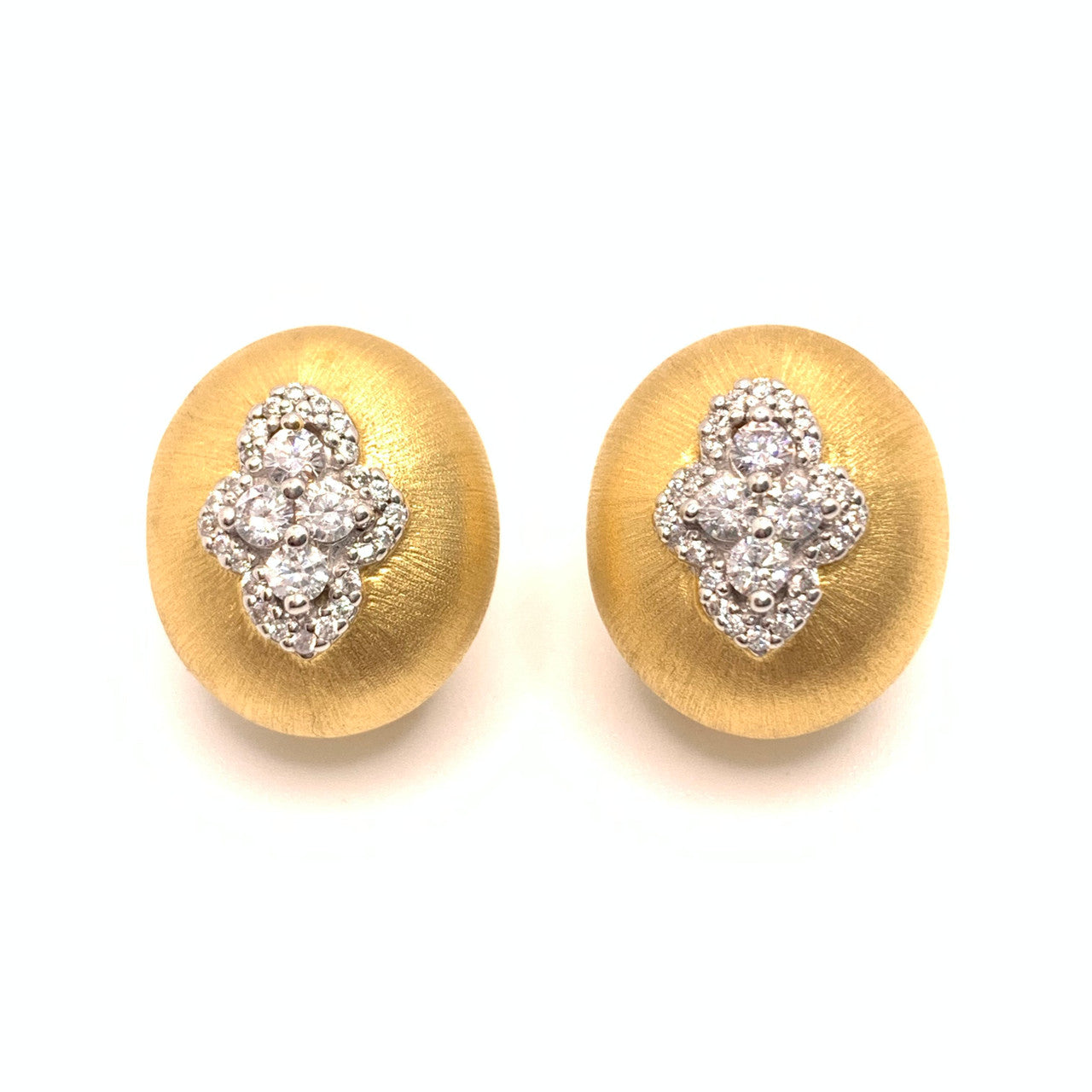Flower Pattern Oval Button Vermeil Earrings