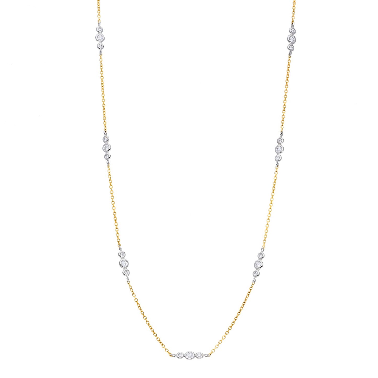 Alternating 3 Station Diamond Bezel Necklace