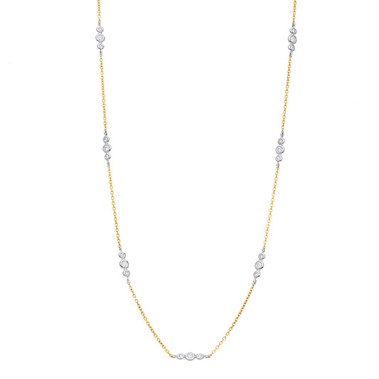 Alternating 3 Station Diamond Bezel Necklace