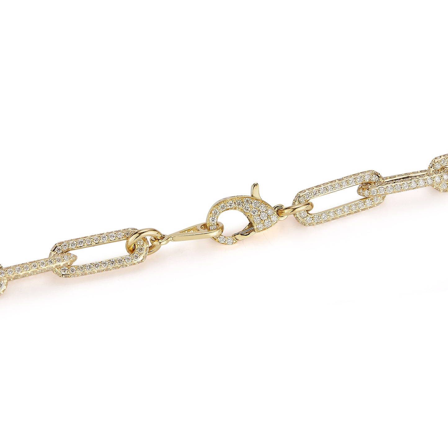 Paperclip Solid Gold Link Necklace with All Diamond Pave Links