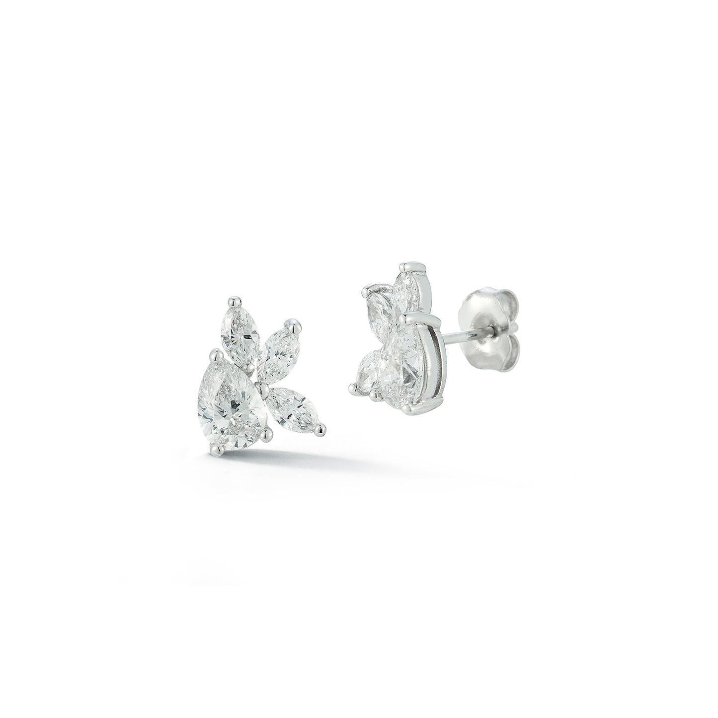 Pear Diamond with 3 Marquise Diamonds Stud Earrings