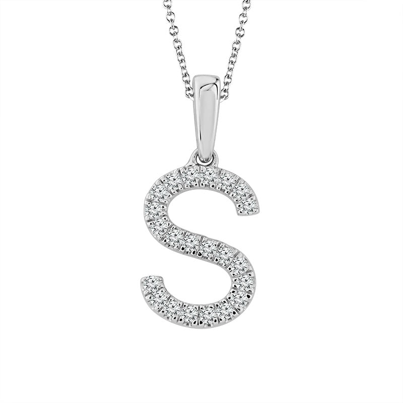 Diamond "S" Initial Pendant 14K White Gold