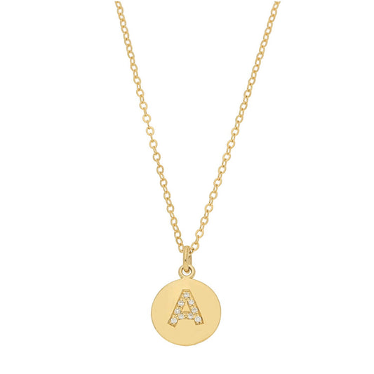 Disc Pendant with Pave Diamond Letter