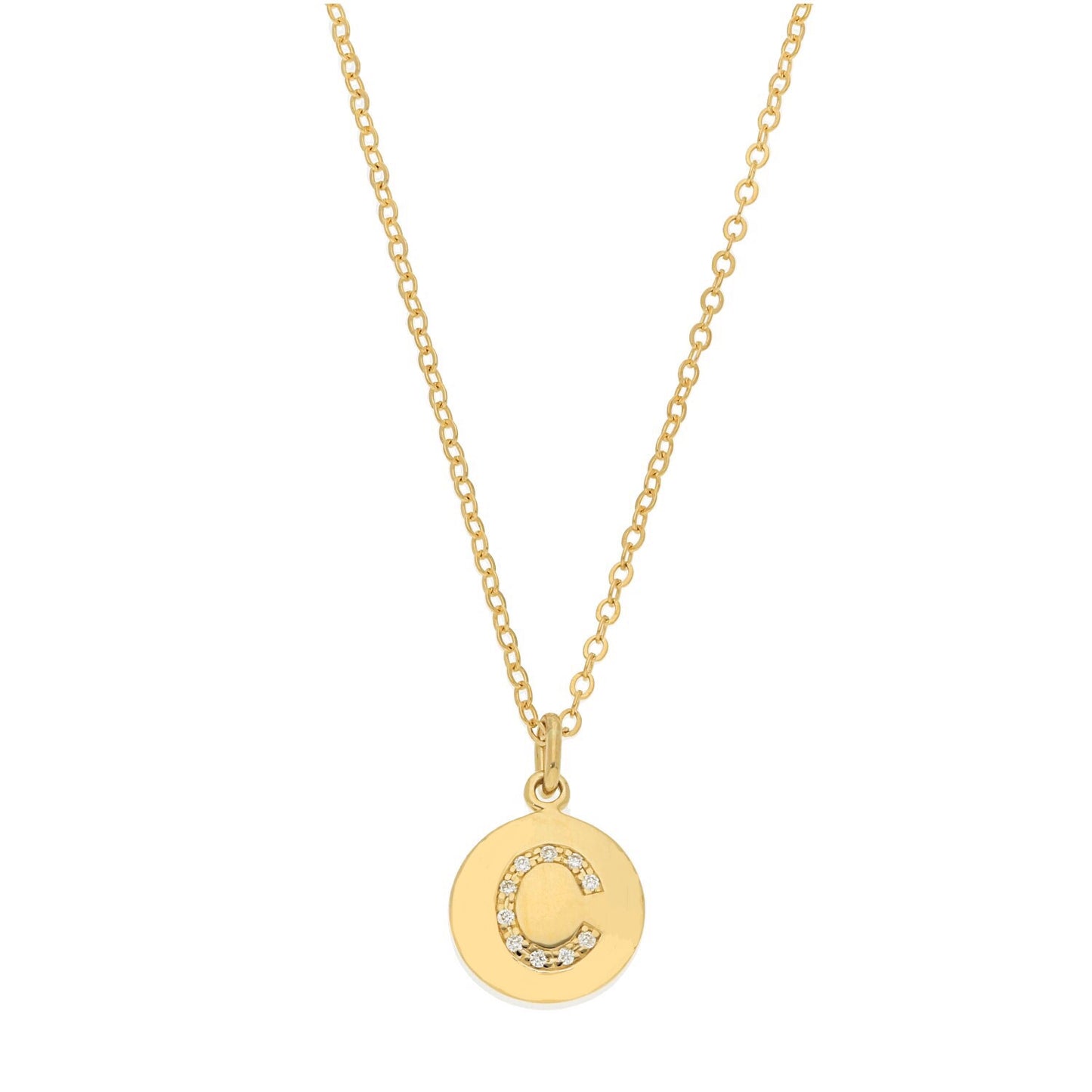 Disc Pendant with Pave Diamond Letter