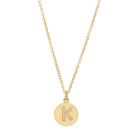 Disc Pendant with Pave Diamond Letter