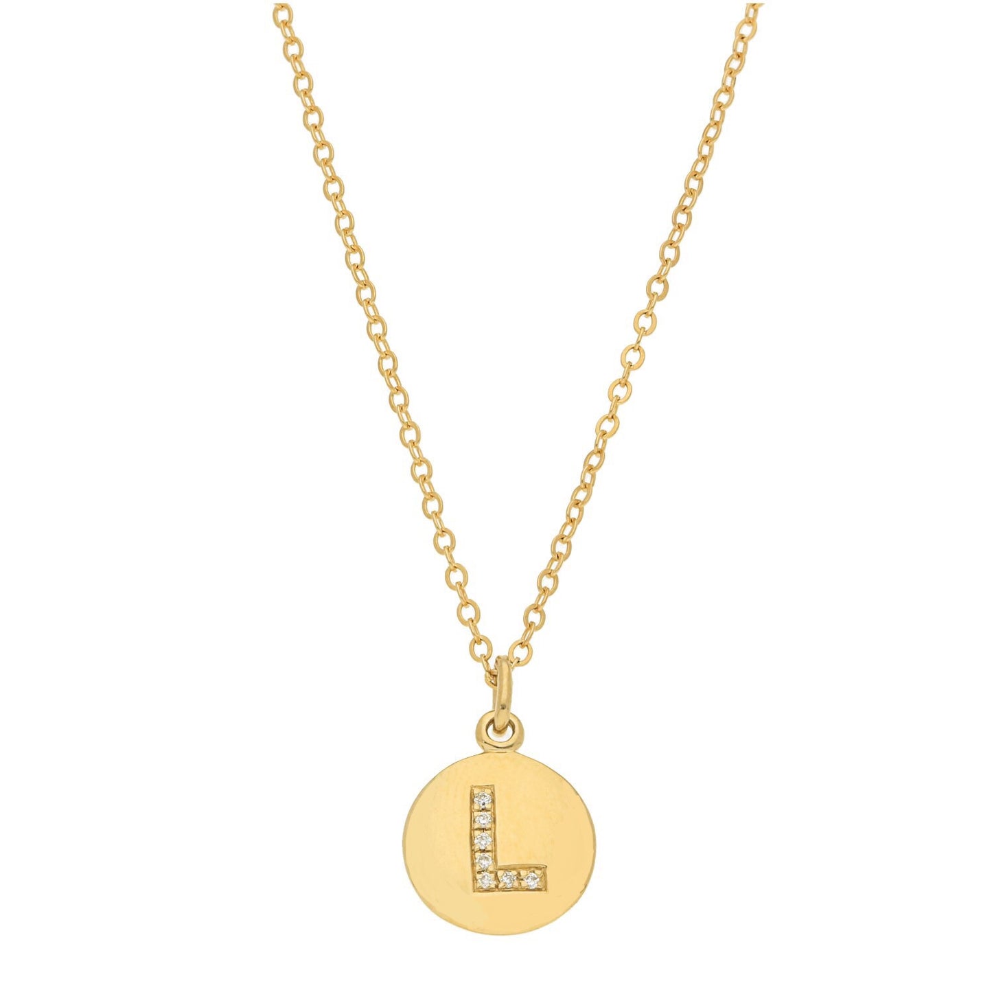Disc Pendant with Pave Diamond Letter