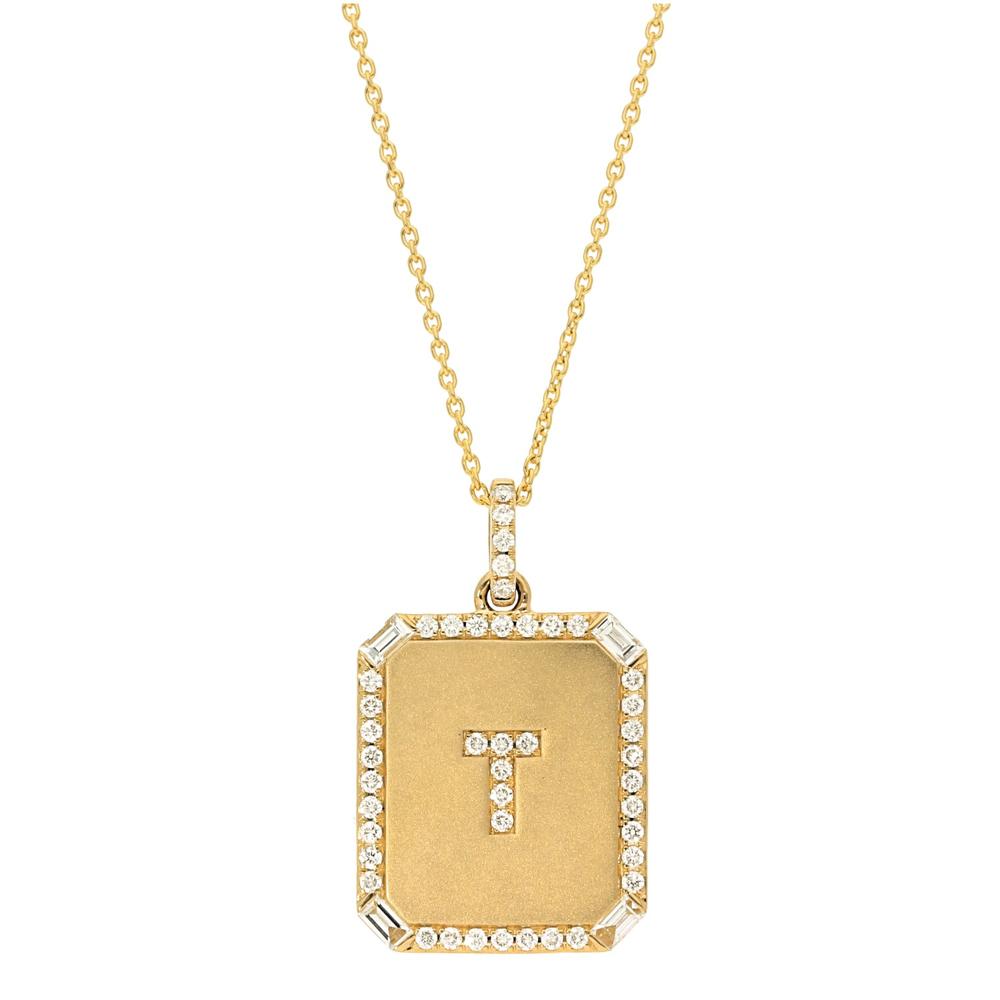 Square Pave Diamond Diamond Initial and Border Pendant
