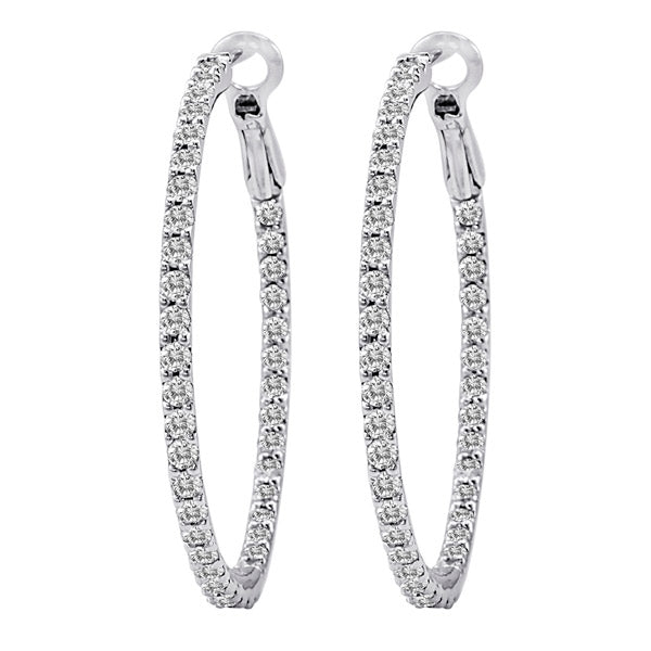 Diamond Hoop Earrings with Lever Back, 1.5 inches