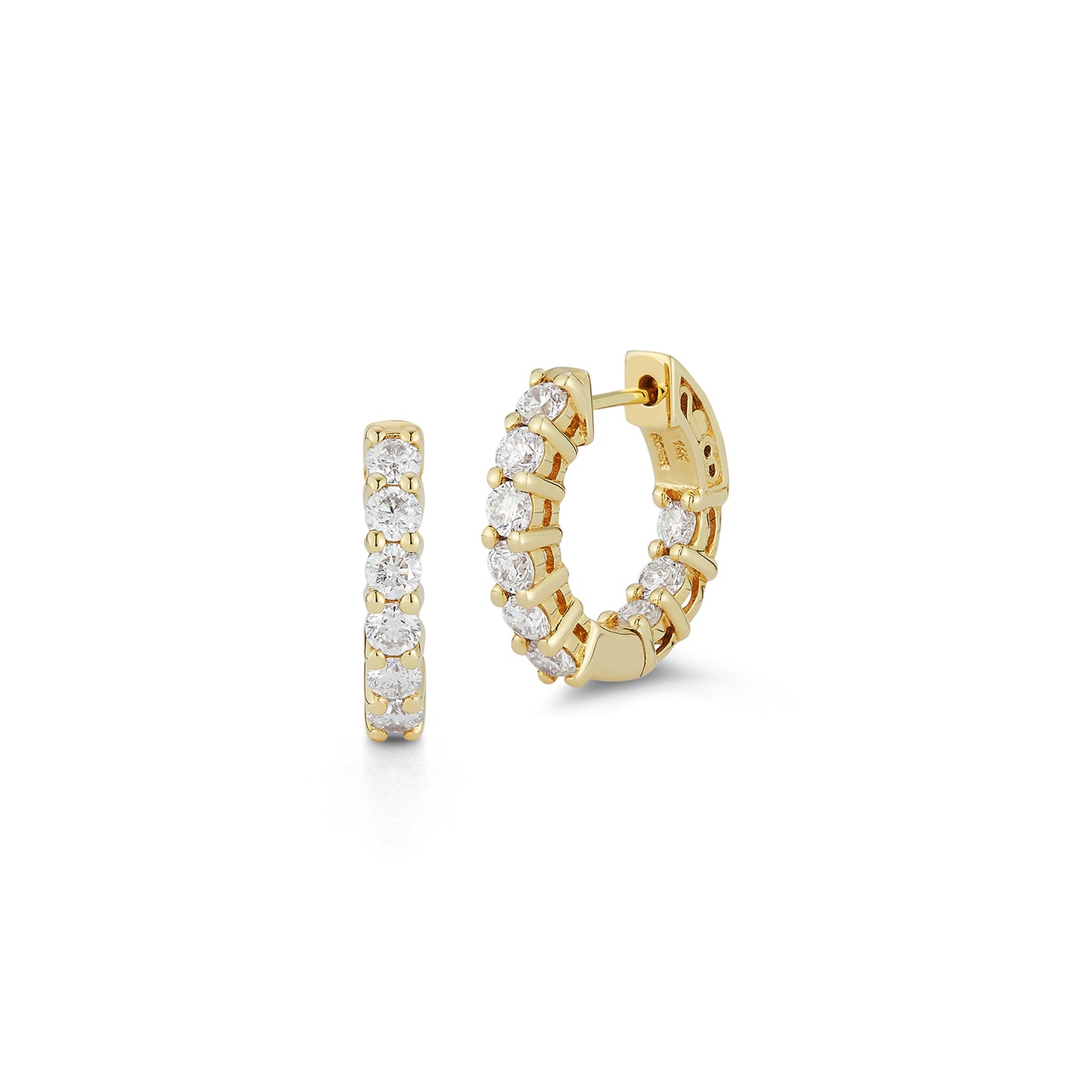 Inner and Outer Shared Prong Diamond Hoop Earrings, 0.50 inches