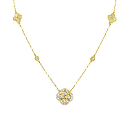 Milgrain Bezel Diamond Flowers One with Pave Diamond Border and 2 Milgrain Bezel Diamond Necklace