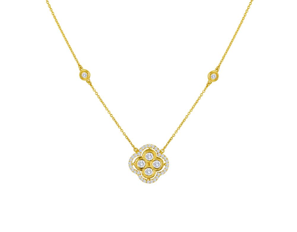 Diamond Milgrain Bezel Cluster with Diamond Border Necklace