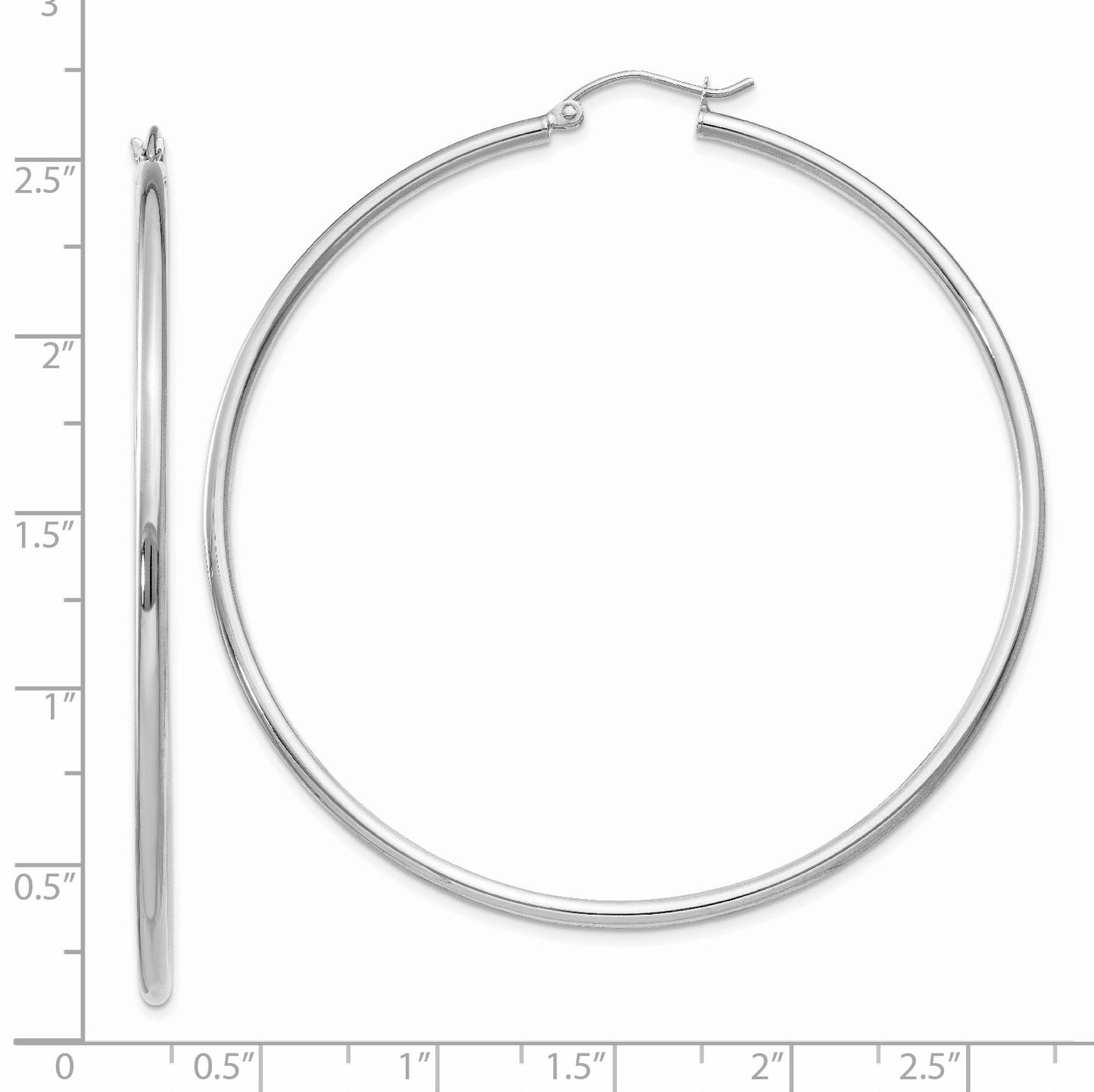 14k White Gold Polished 2x60mm Lightweight Tube Hoop Earrings