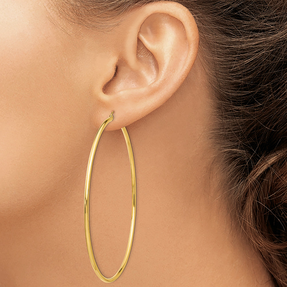14k Polished 2x75mm Tube Hoop Earrings