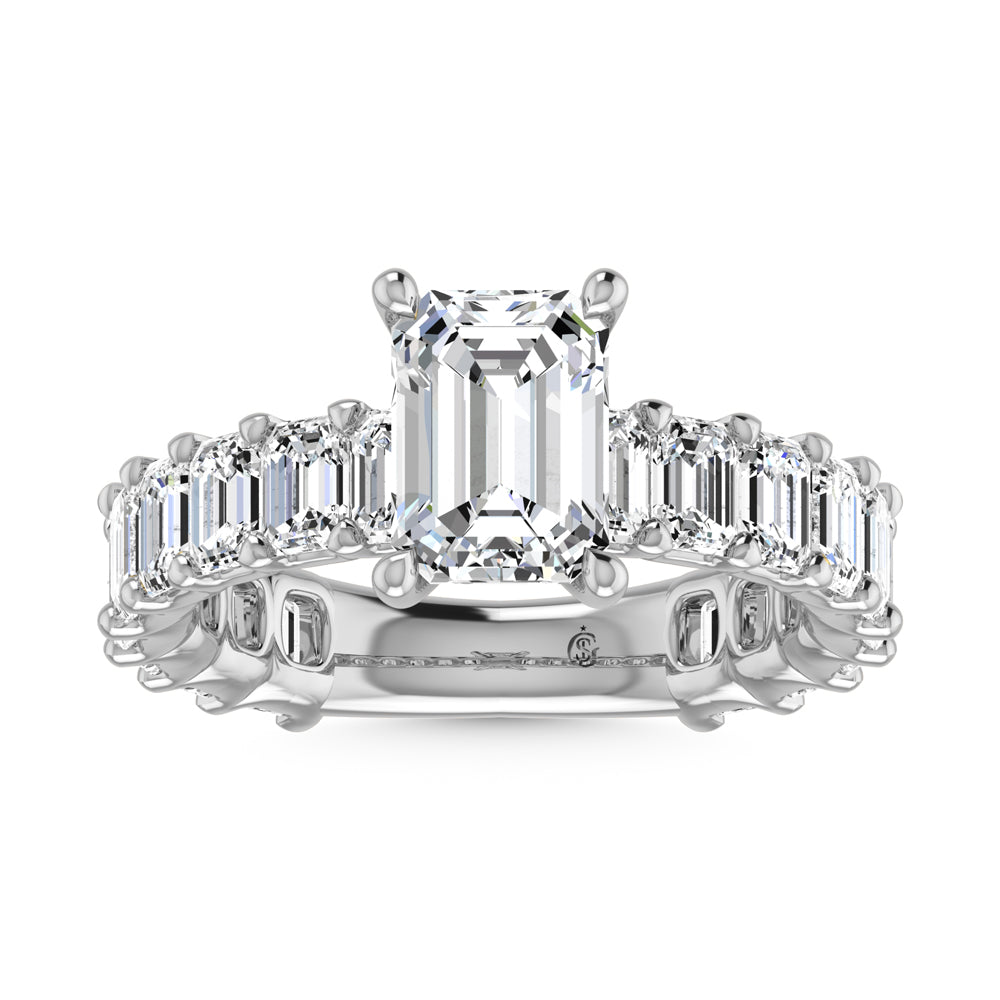 14K White Gold Diamond 2 5/8 Ct.Tw. Emerald Shape Three Fourth Way Semi Engagement Ring (1.5ct center)