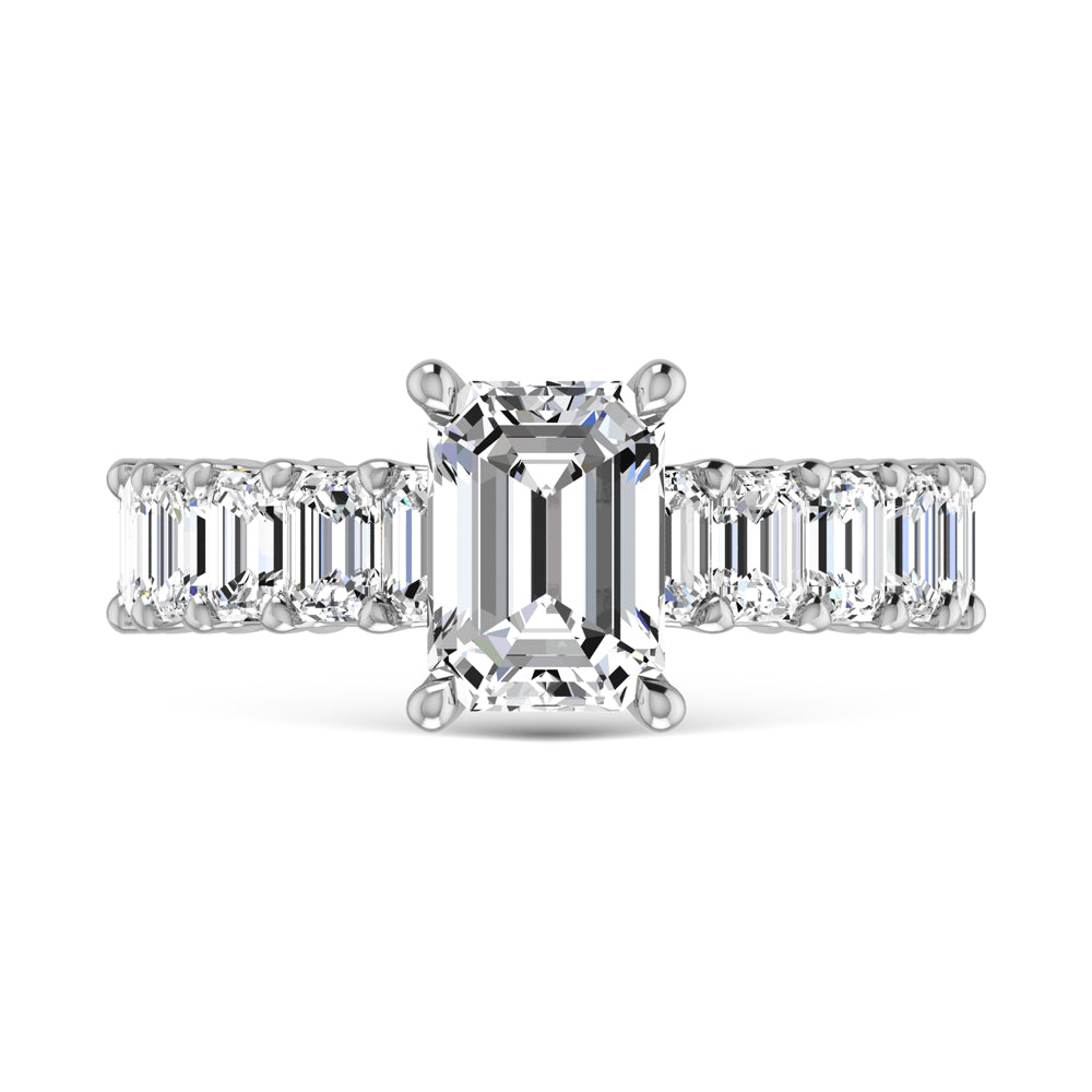 14K White Gold Diamond 2 5/8 Ct.Tw. Emerald Shape Three Fourth Way Semi Engagement Ring (1.5ct center)