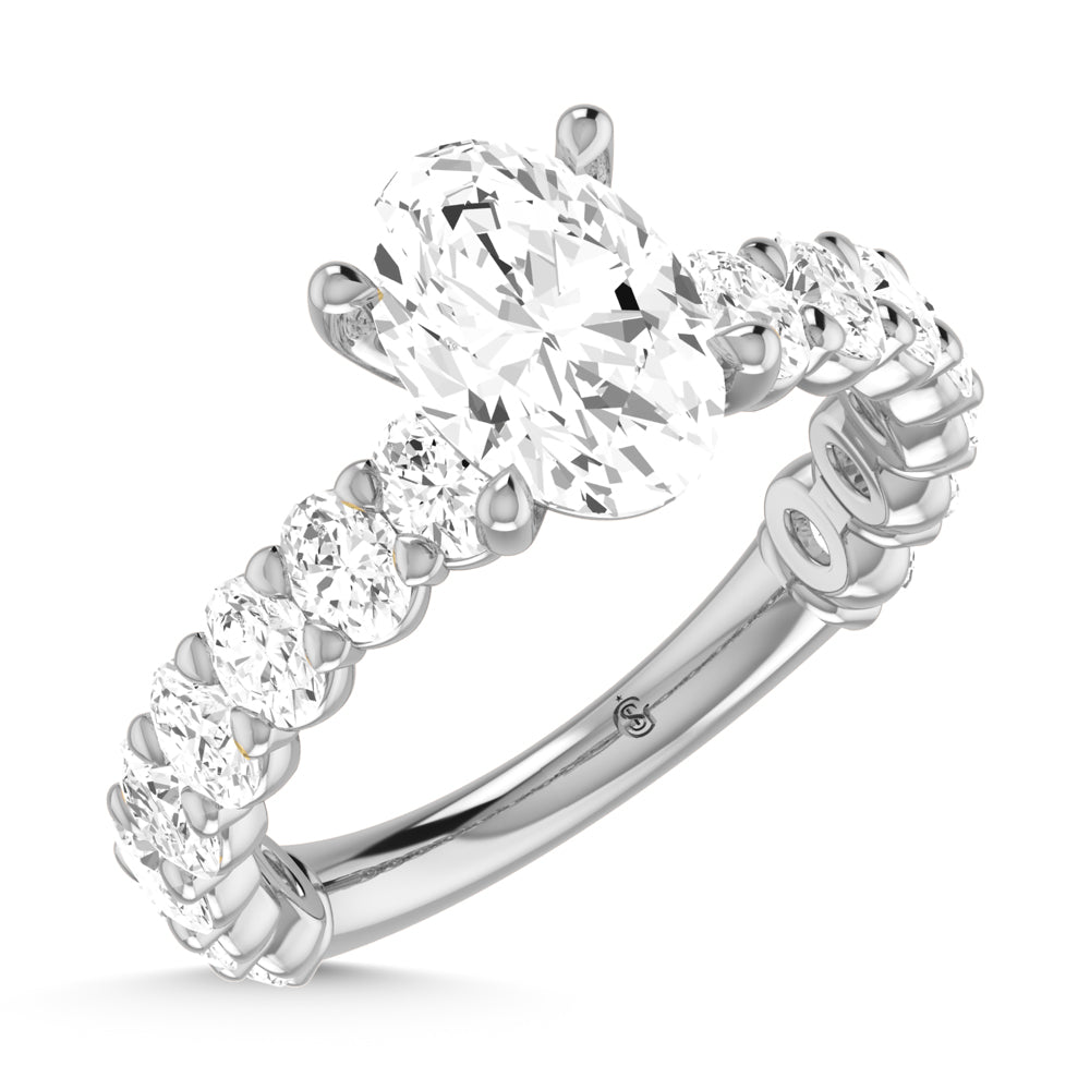 14K White Gold Diamond 2 3/8 Ct.Tw. Oval Shape Three Forth way Engagement Ring (Center 2 ctw)